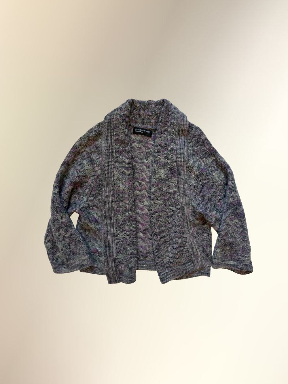 Vintage Jones New York Collection Purple Gray Knit Open Front Cardigan